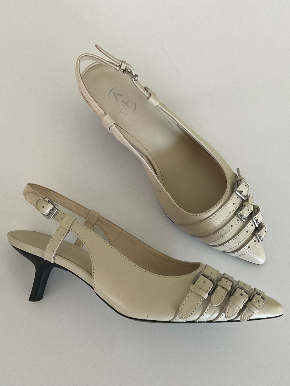 ASH Brenda Slingback Leather Talc  Off White Heels Size 7 Like New